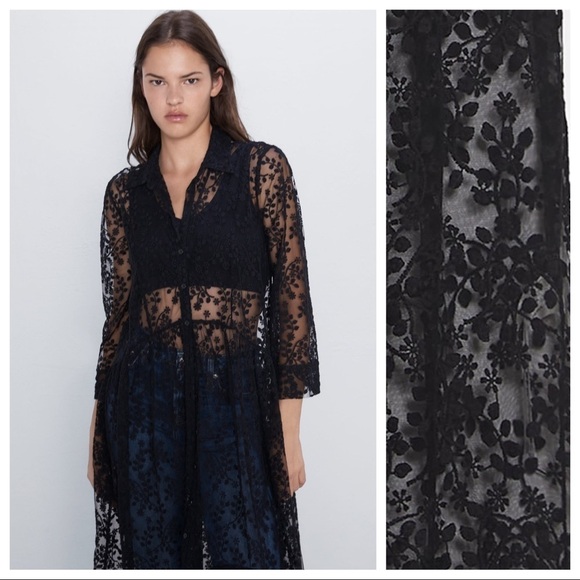 NWT. Zara Black Semi-Sheer Midi Dress. Size S. - Picture 2 of 7